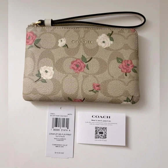 NWT Coach Corner Zip Wristlet In Signature Canvas With Floral Print - Picture 4 of 6